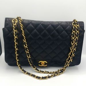 CHANEL BAG SIZE LARGE DOUBLE FLAP COLOR BLACK 100%AUTHENTIC USED BAG priced firm